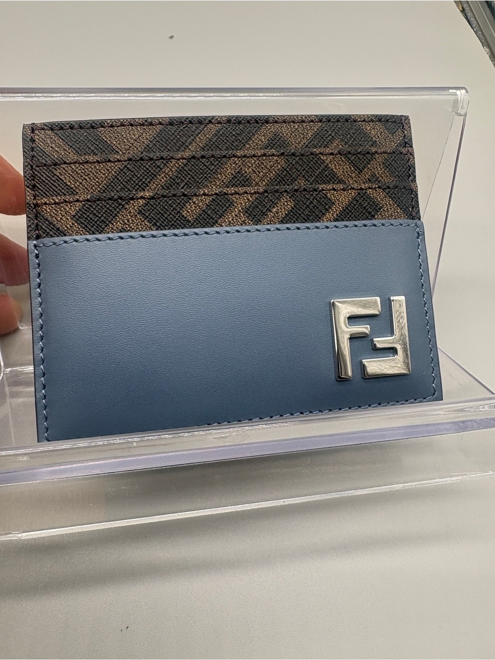 Fendi Two-Tone Blue Leather and Brown FF Logo Card Holder